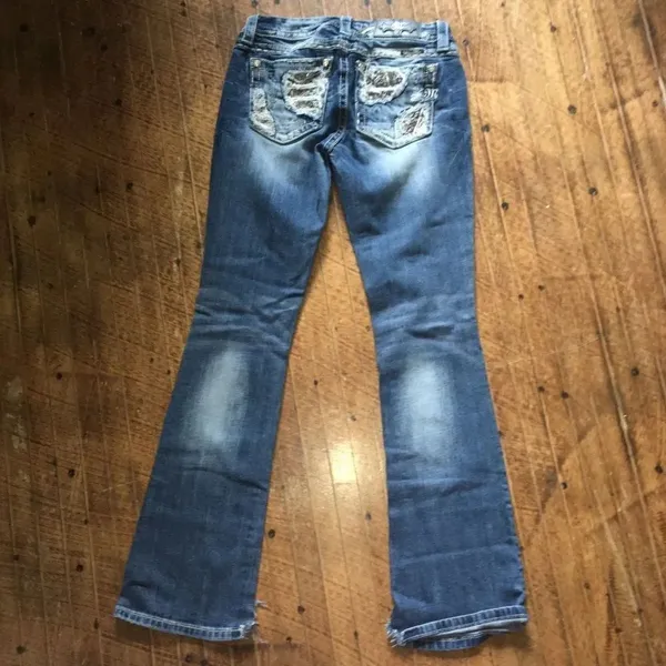 Miss Me 27 shimmery blingy patch western boot cut distressed jeans - Image 2