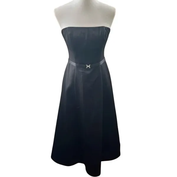Black Strapless Corset Back Evening Gown Rhinestone Belt Tulle Skirt Small - Image 13