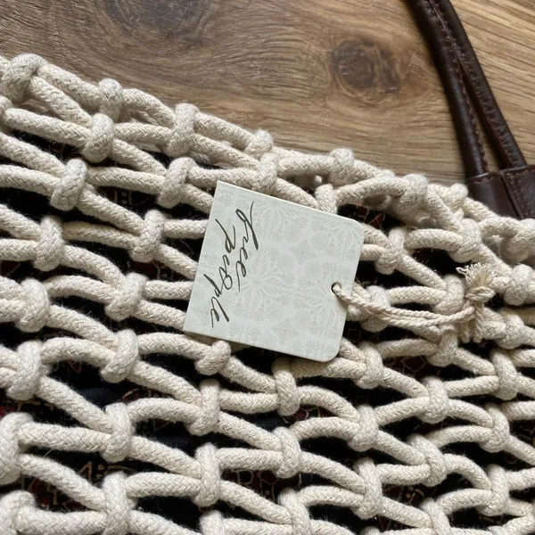 Free People Ivory Macrame Crochet Bucket Bag Boho Drawstring Tote NWT - Image 8