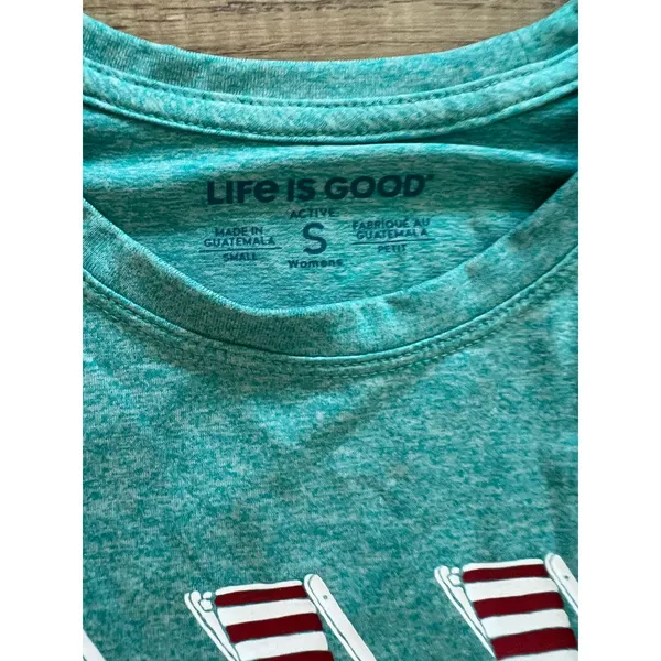 Life is Good Long Sleeve Performance Shirt‎ Beach Chair Americana Flag Small - Image 3