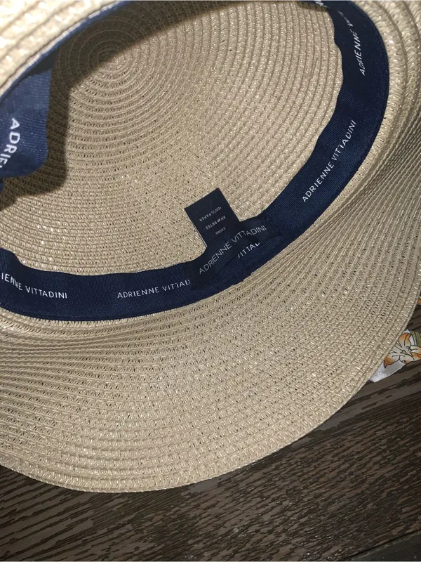 Adrienne Vittadini Beige Straw Sun Hat with Sparkly Floral Scarf - Image 8