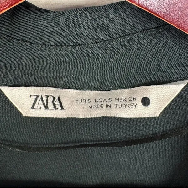 Zara V Neck Button Front Shirt Blouse‎ Dark Green Small Long Sleeve - Image 9