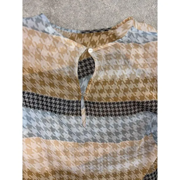 Roller Rabbit Womens Medium Popover Orange Blue Hounds Tooth Print Chiffon Sheer - Image 7