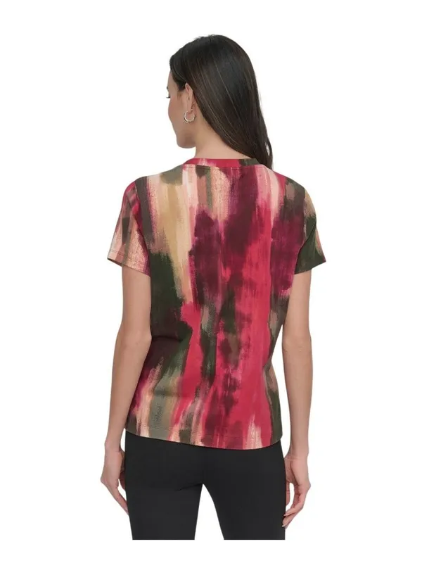 NWT DKNY Print Logo Embossed T-Shirt P5EHXWNA June Brush Stroke Red Multi S - Image 5
