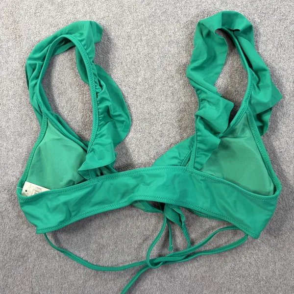 Aerie Scoop Ruffle Triangle Swim Top Women's Medium Green Tie Back Bikini NEW - Image 6