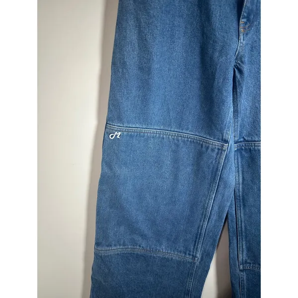 Mountex Wide Leg Double Knee Denim Utility Pants Medium Wash Blue Size 30 - Image 2