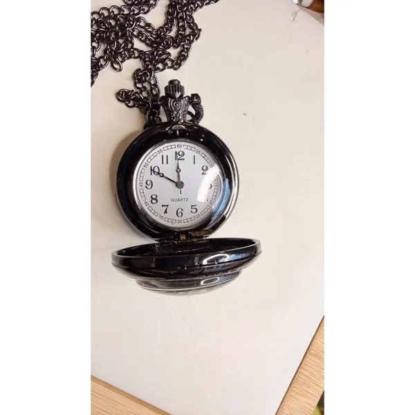 Route 66 Pocket Watch Quartz Movement With Chain Necklace Black Vintage Style - Image 2