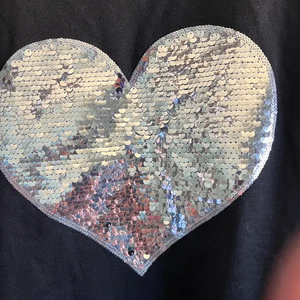 Sequin Heart Large Sweatshirt Pullover Long Sleeve Casual Top Comfy Black Large - Image 2