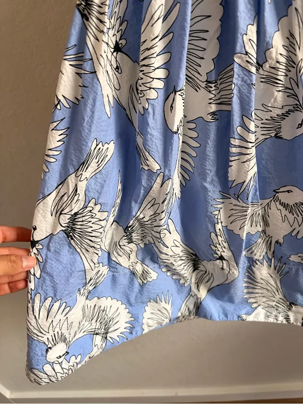 Maeve Anthropologie Mini Dress Sz 0 W Babydoll Blue Bird Print Open Tie Back - Image 7