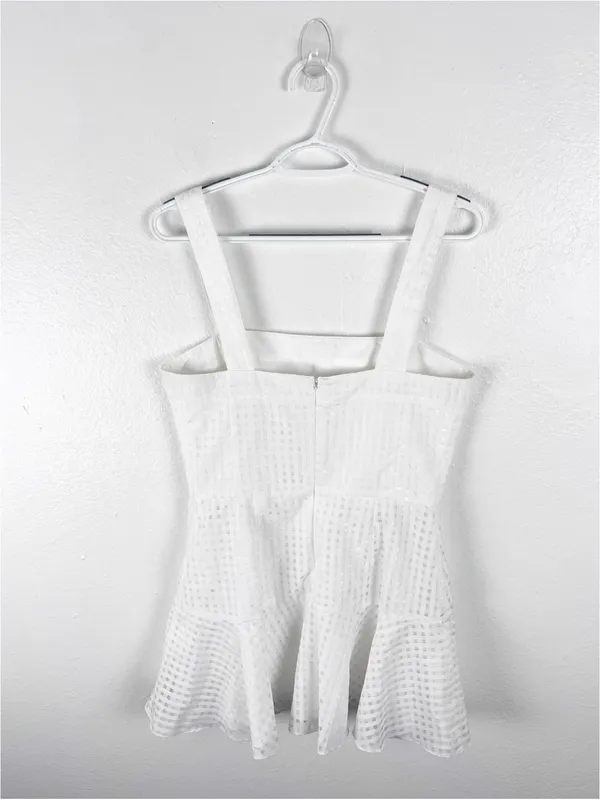 AMANDA UPRICHARD White Annalise Lined Back Zipper Flounce Hem Dress Medium - Image 2