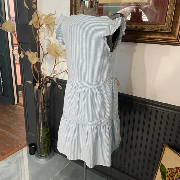Southern Tide Evelyn Seersucker Tiered Blue & White Cotton Dress - Sz XS 💚🎀 - Image 8