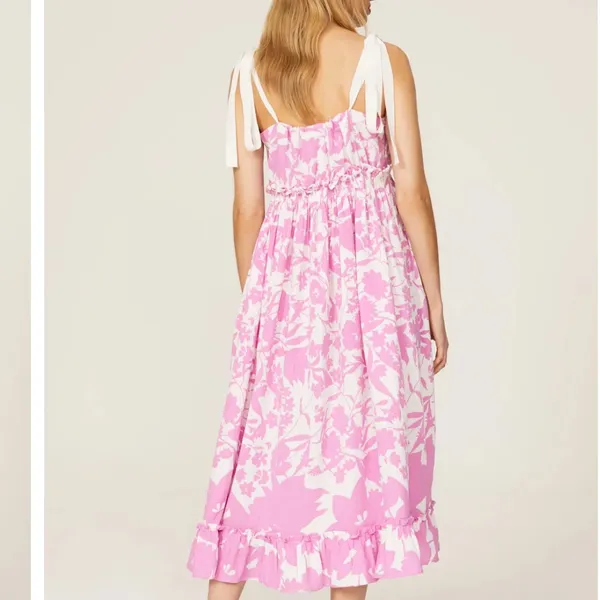 Peter Som Pink Midi Dress SIZE 2 Ruffle Cottage Cotton Vacation Sundress $400 - Image 4