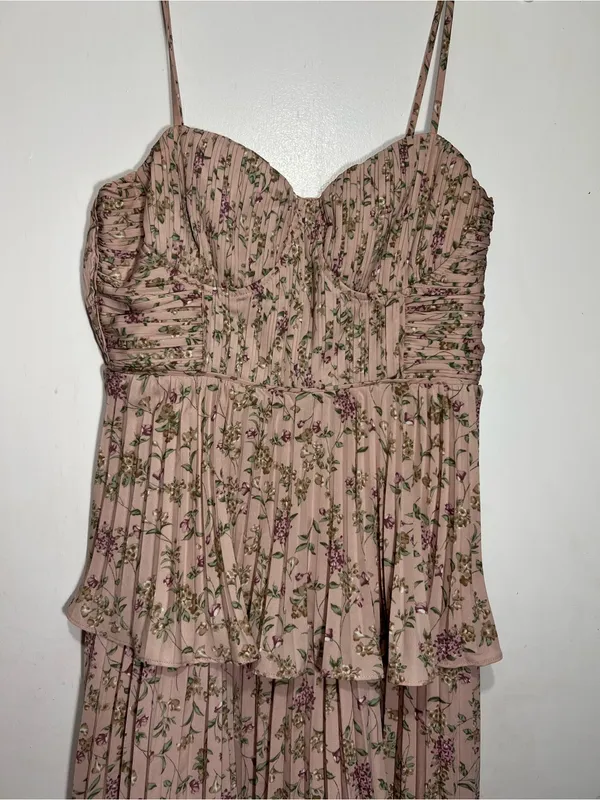 Lulus Cascading Crush Pink Floral Print Tiered Bustier Midi Dress size M - Image 7