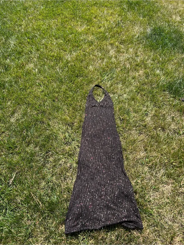Vtg‎ Y2K City Triangles Black Sparkle Halter Maxi Dress Prom Gown size small - Image 3