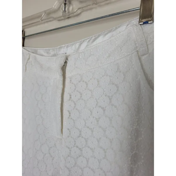 Elaine Kim White Eyelet Lace Trouser Pants English Countryside Equestrian Large - Image 4