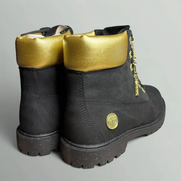 Timberland 6” Heritage Waterproof Nubuck Cupsole Boots in Black/Gold - Image 3