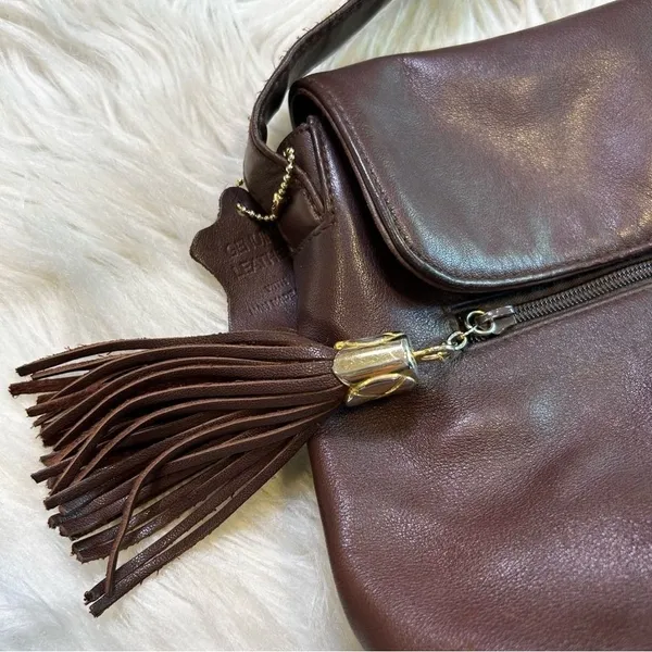 Signature Studio Brown Leather Crossbody Bag Tassel‎ Flap Pocket Mens Womens - Image 3