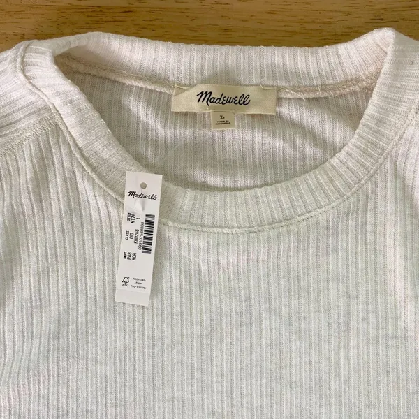 NWT Madewell Ribbed Crewneck Long-Sleeve Tee Cream Size L - Image 4