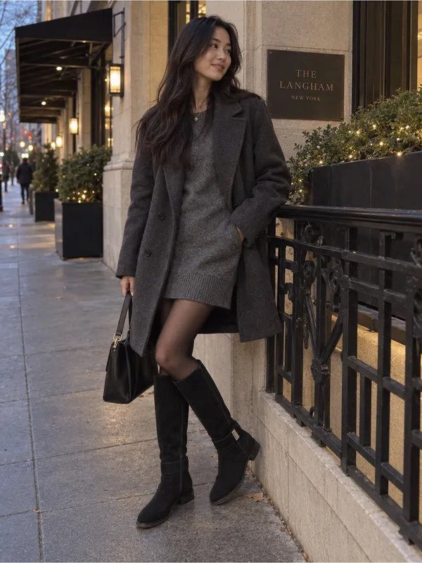 Aquatalia Giada Knee High Riding Boots 6 Black Suede Stretch Luxury - Image 10