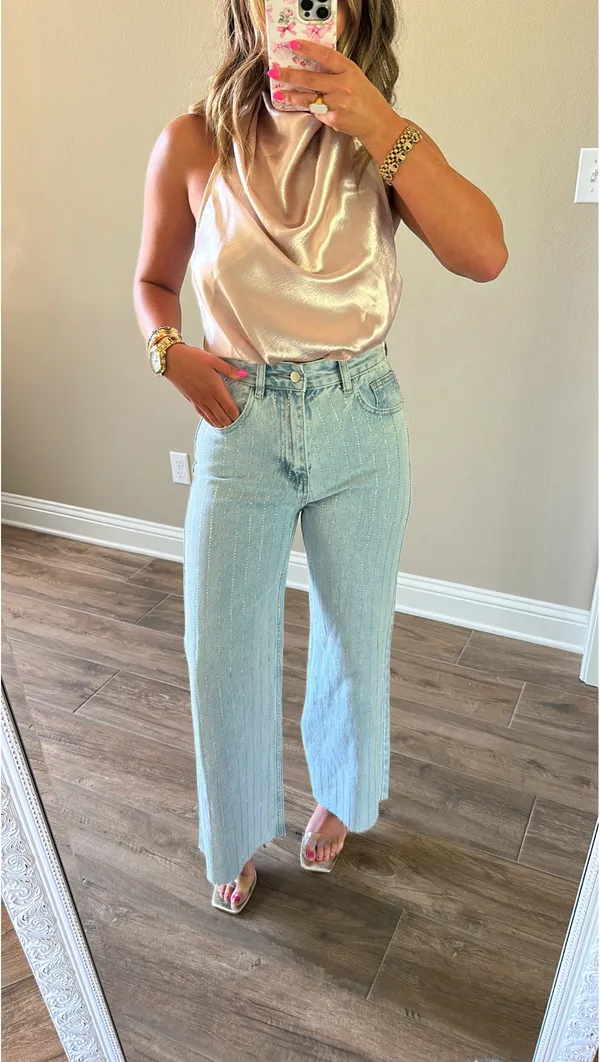 Rhinestone Denim Jeans Blue - Image 3