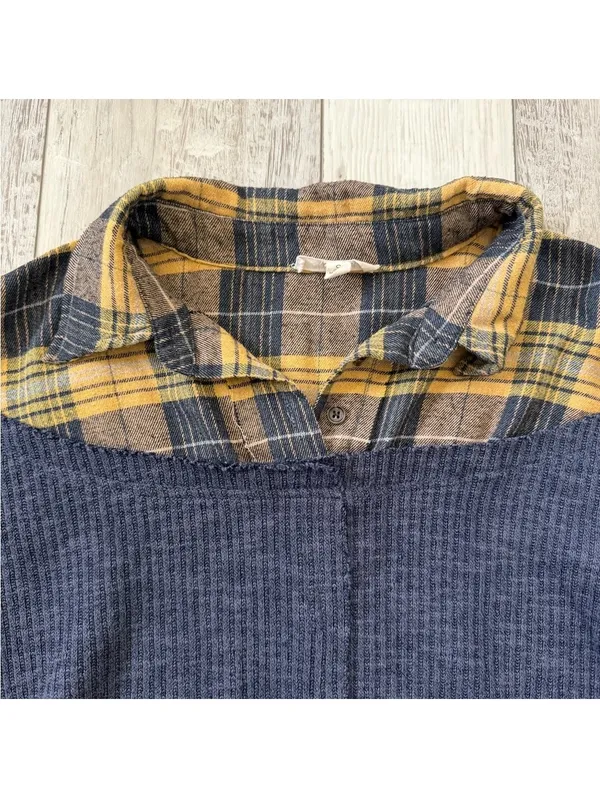 Oli & Hali Grunge Oversized Indie Sleeze Plaid Patchwork Thermal Blouse small - Image 6