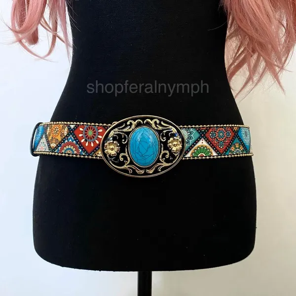 Boho Colorful Turquoise Buckle Western Y2K Belt, Fits 36.5-45 Inches, X7GA1289 - Image 2