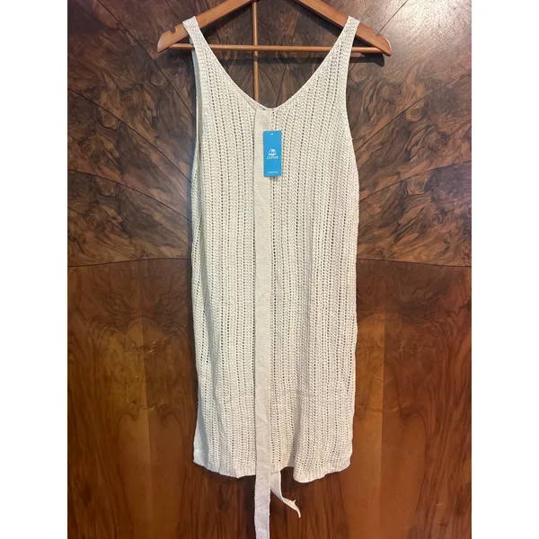CUPSHE Apricot Open Knit Side Slit Cover Up Dress Swim Mini Belt Medium M - Image 3