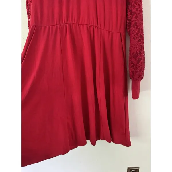 NWT Torrid Red At The Knee Jersey Lace Sleeve Mock Neck Skater Dress Size 1X - Image 8