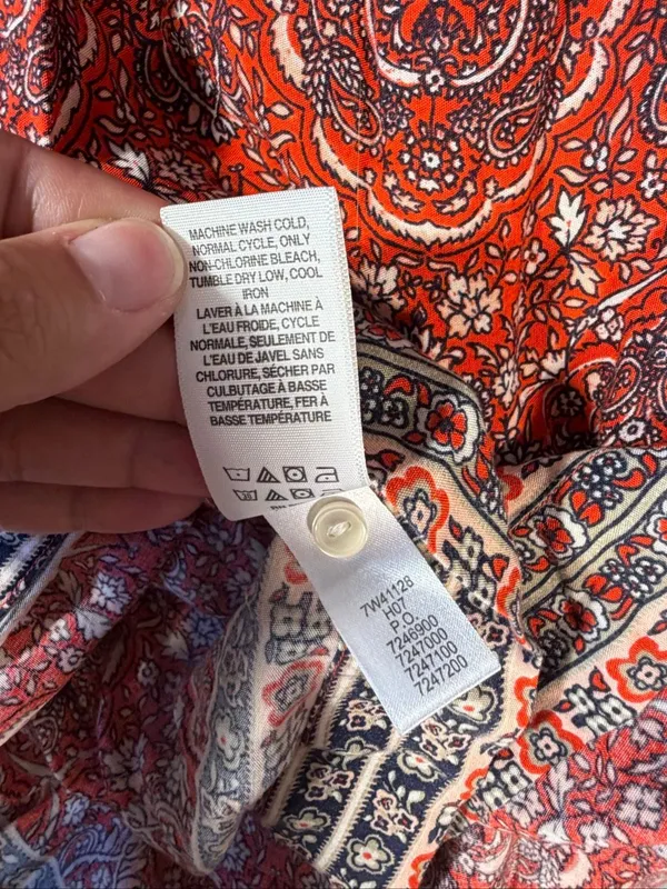 Lucky Brand Size XS Orange Paisley Wrap Dress Boho Western Long Sleeve Tie Waist - Image 12