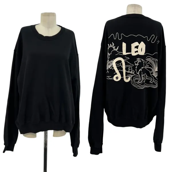 Good American Boyfriend Pullover Sweatshirt Leo Zodiac‎ Sign Black Size 3 Large - Image 2