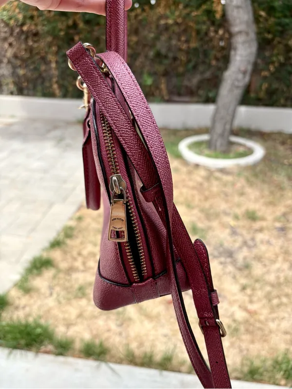 Coach Crossbody Handbag With Long Strap Gold Hardware Metallic Red/Pink - Image 4