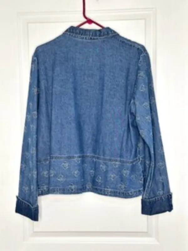 Vintage 90s Embroidered Denim Shirt Jacket Size 14 | 100% Cotton Jean Shacket - Image 3