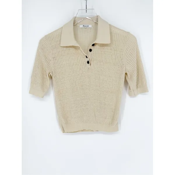 Madewell Short Sleeve Knit Polo Women's Size S Cream Quiet Luxury - Image 2