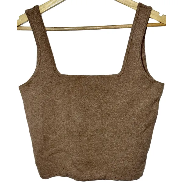 Abercrombie & Fitch Soft AF Brown Tan Ribbed Square Neck Crop Top Tank Top Sz M - Image 2