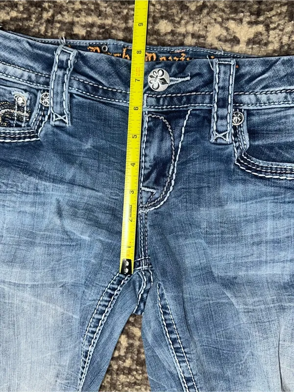 Rock Revival Denim Women’s Size 26 Blue Straight Leg Distressed Embellished Flap - Image 11
