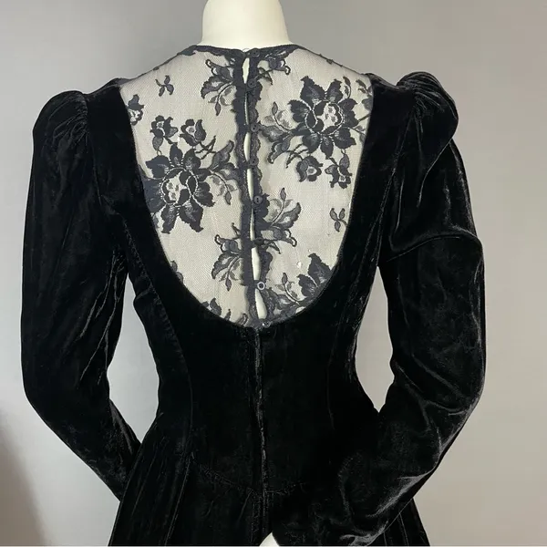Vintage Scott McClintock Velvet Dress Lace Sequins Peplum‎ 80s 90s Drama Formal - Image 6