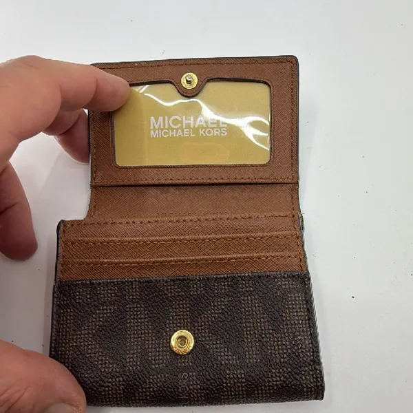 Michael Kors Compact Wallet Brown Signature Coated Canvas Wa - Image 5