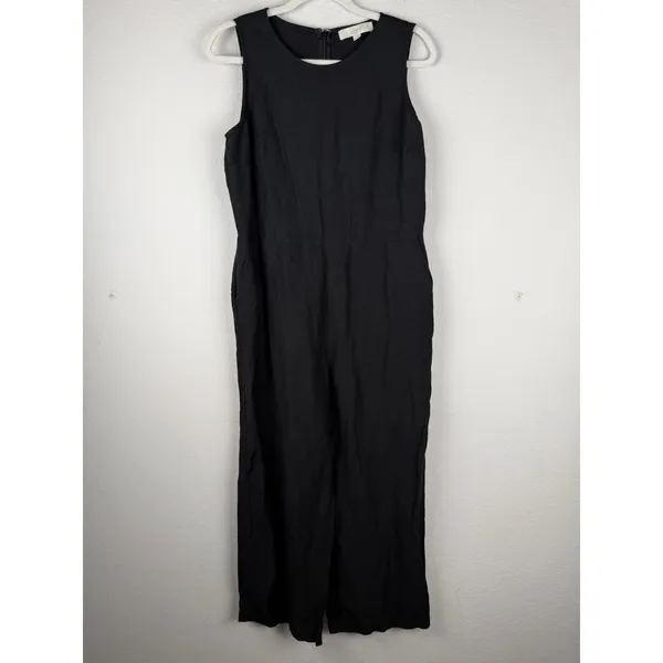 Loft Women's Jumpsuit Black‎ Linen Blend Sleeveless Wide Straight Pockets Size 8 - Image 7