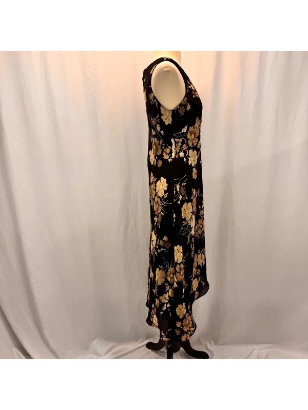 Black Sleeveless Floral Midi Dress 8 M Hi Low Whimsigoth Boho Cottagecore Black - Image 9