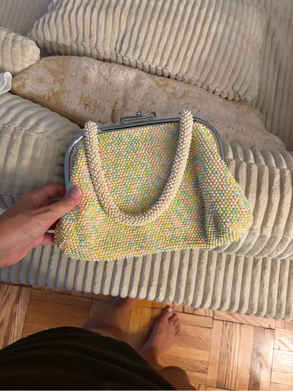 Vintage 1950s beaded reversible clutch MCM seed bead evening bag - Image 2