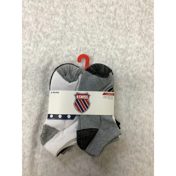 K-Swiss Womens 6 Pair Low Cut Ankle Socks White Grey Black K-NIT Cushioned w9-11 - Image 4