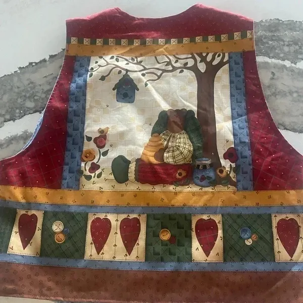 Hand Made Country Style Denim Embroidered Vest Bears Bees Cottagecore Medium - Image 7