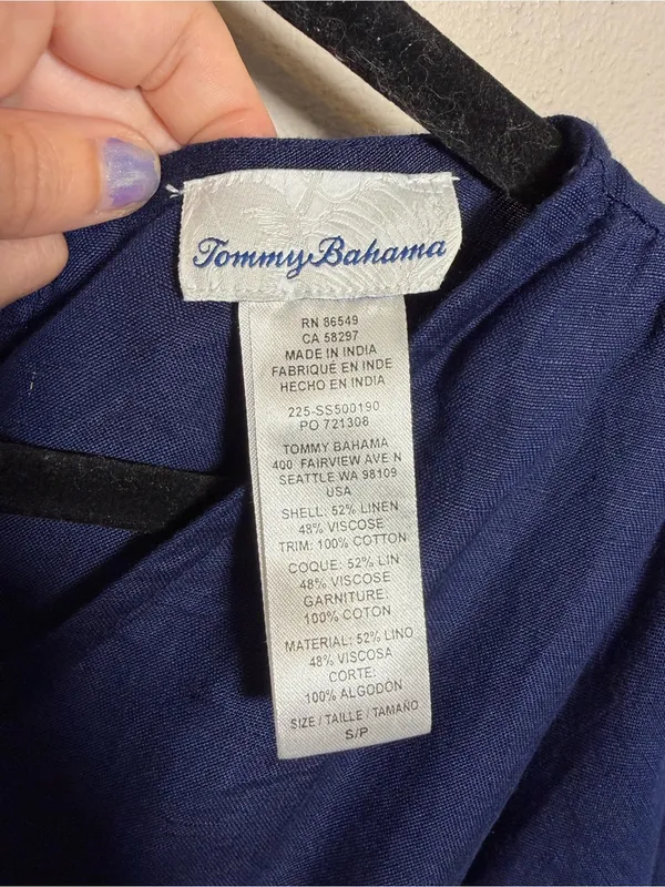 Tommy Bahama St. Lucia Linen Blend Split Shoulder Dress Cover Up Navy - Image 7