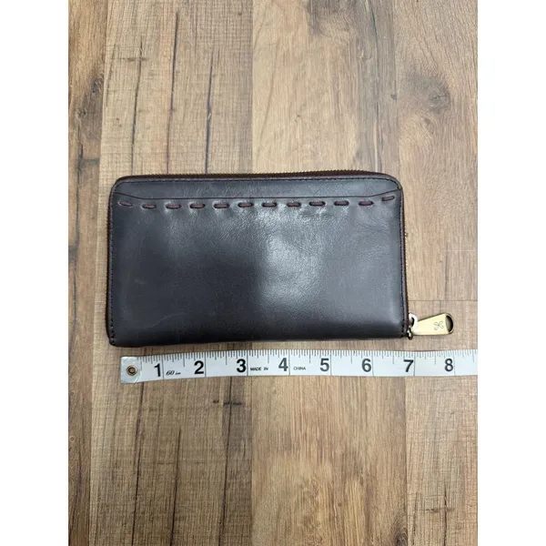 HOBO International Leather Zip Around Wallet Gray Whipstitch Organizer - Image 9
