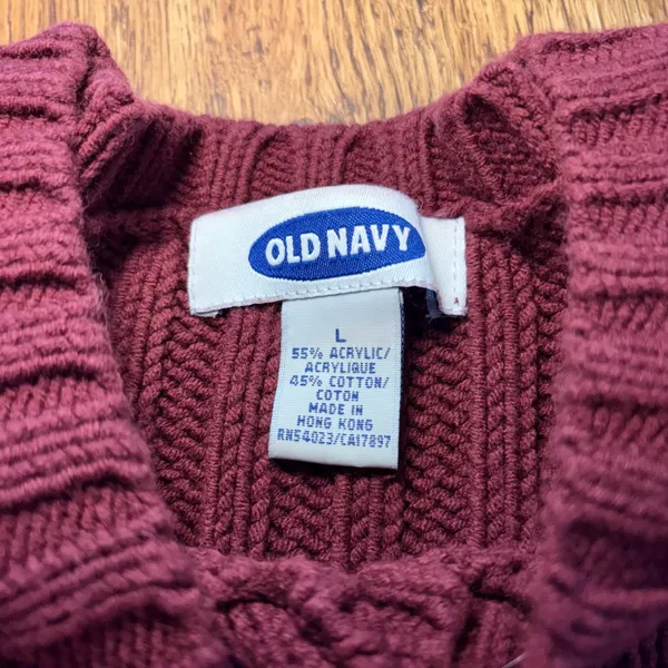 VTG Old Navy‎ Knit Fishermen Sweater V-Neck Maroon Cottage Womens L Y2K academia - Image 2