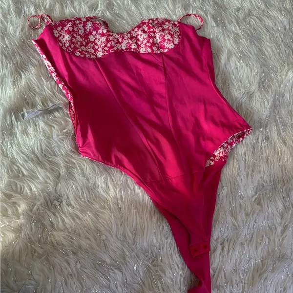 Zara Pink Floral Corset Bodysuit Side Zipper Closure Size M - Image 15