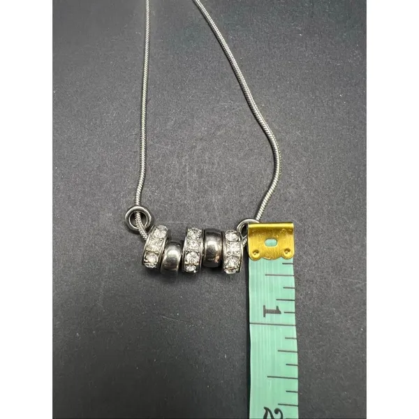 NWT! Guess Silver Tone Snake Chain Rhinestone Sliding Rondelle Ring Necklace - Image 4