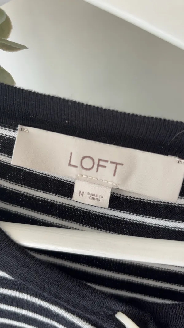 LOFT white & black striped cardigan in size M - Image 2