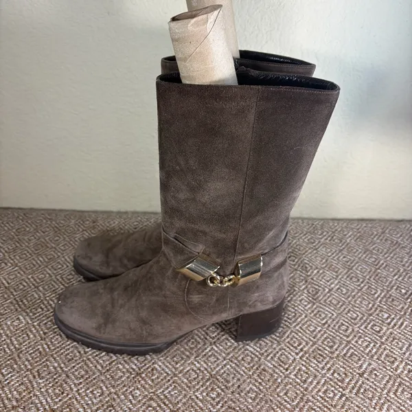 Stuart Weitzman Skipper Slate Gray Suede Mid-Calf Boots Size 6.5M Luxury Casual - Image 3