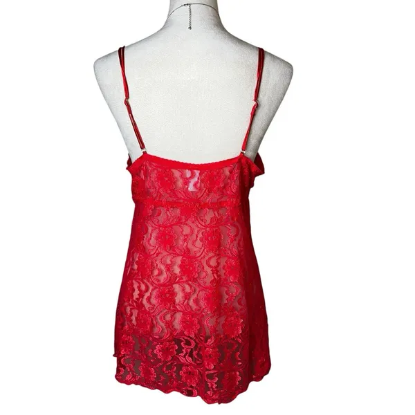 Vintage‎ Y2K Red Lace Sequin Babydoll Tank Lingerie Sheer Slip Chemise Large - Image 2